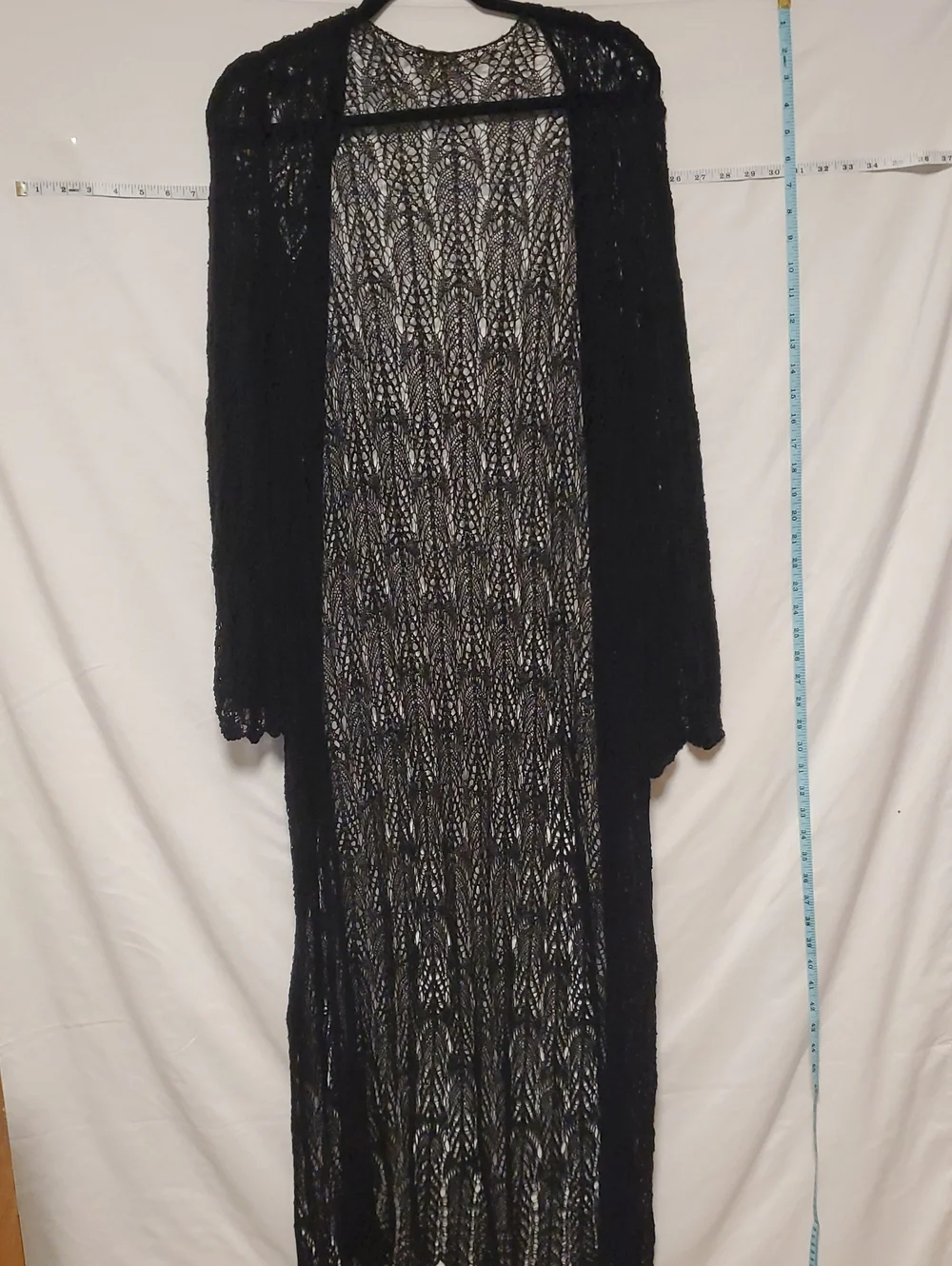 Umgee Cotton Blend Black Crochet Midi Open Cardigan Duster Med Whimsigoth